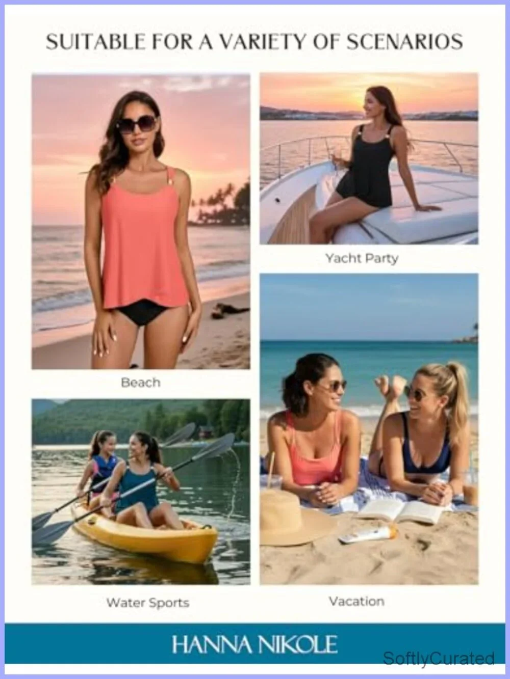 Women Flowy Tankini Top Only Loose Fit Bathing Suit Swim Top Tiered Swimwear